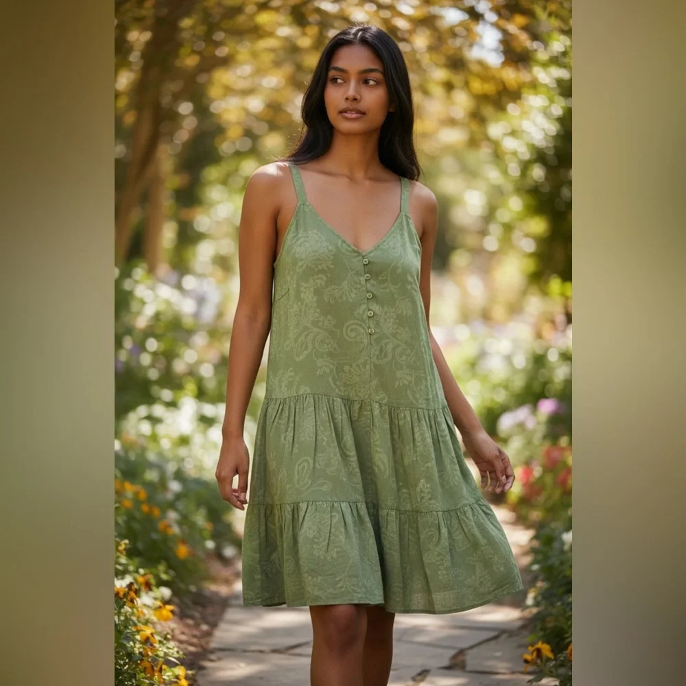 Torrid Olive Green Tiered Midi Dress - Picture 1 of 8